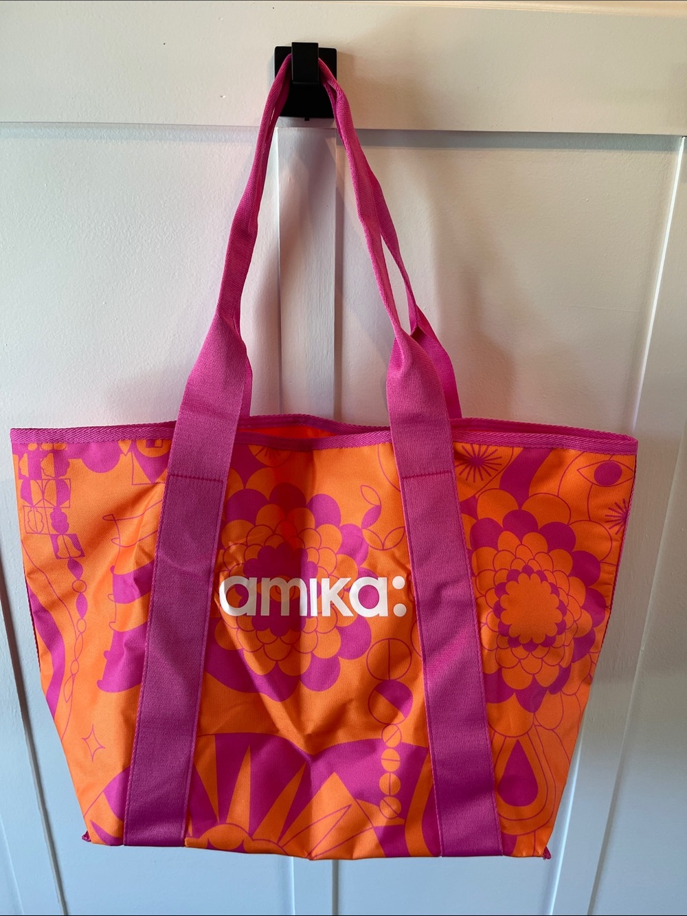 amika Orange and Pink Floral Logo Tote
